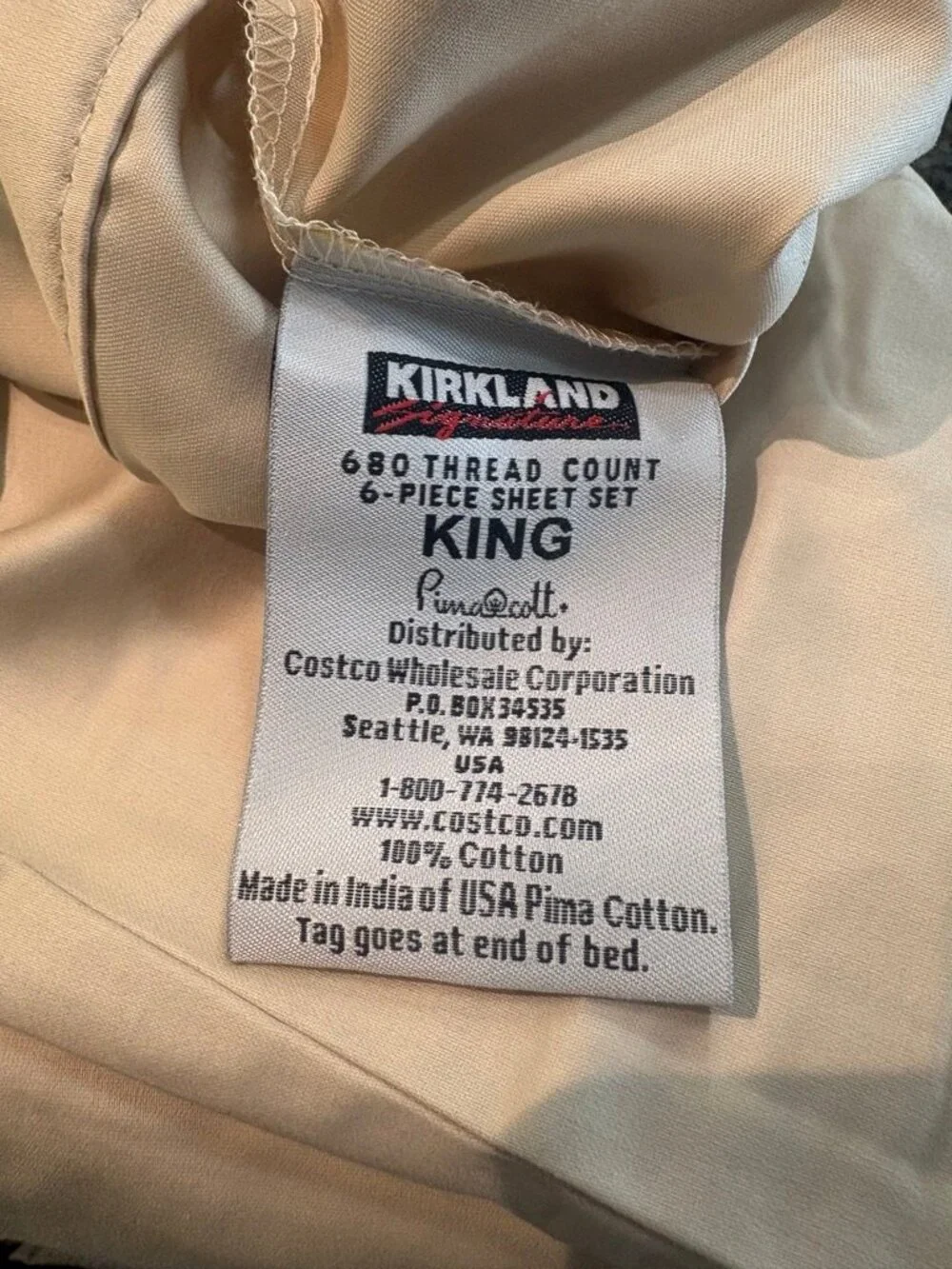 Kirkland Signature King Pillowcases 680 Thread Count Beige Pima Cotton NWOT